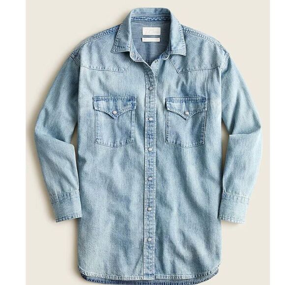 J Crew Relaxed-fit Western Chambray Chirt Size 8 - Picture 1 of 14